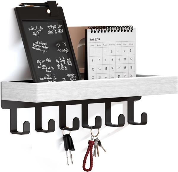 SchlüSselbrett Holz Mit Ablage 6 Haken SchlüSselboard Wand Organizer Flur De-image