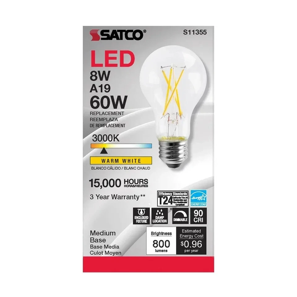 8W - A19 LED - Clear - 3000K - Medium base - 120V - 6-Pack - Image 3 of 4