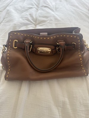 Michael Kors Brown Studded Satchel Bag Gold Hardware Double Handles