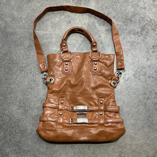 Vintage JIMMY CHOO Tote Bag Brown Suede Leather Silver