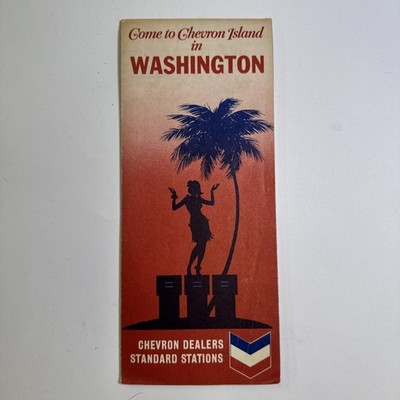 Vintage 1969 Edition Lithograph Road Map Come to Chevron Island in Washington