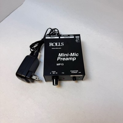 Rolls MP13 Mini Mic Preamp Microphone Preamplifier Phantom Power w Power Supply