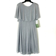 J. Taylor Dusty Blue Gray Sparkly Overlay Dress Mid Length 100% Polyester NWT