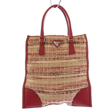 PRADA Handbag Black Red Beige Leather Fabric Women From Japan