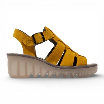 Fly London Femmes BAIC621FLY Jaune Daim Cuir Sandales Compensées - Photo 1/4