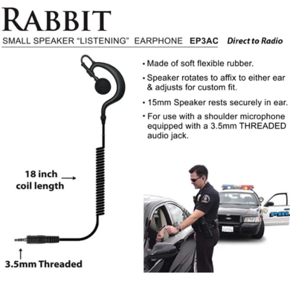RABBIT 3.5mm Threaded Listen Only Police Earpiece for Motorola XTS Series Radios - Image 2 of 4