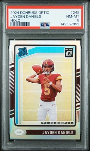 2024 Donruss Optic #248 Jayden Daniels Holo Prizm Rookie Card PSA 8 NM-MINT