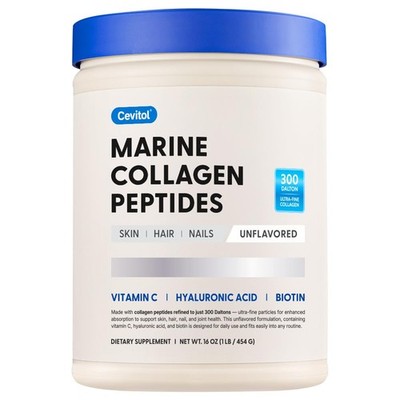 Collagen Peptides Powder 16oz Hydrolyzed Hyaluronic Acid Biotin Vitamin C Marine