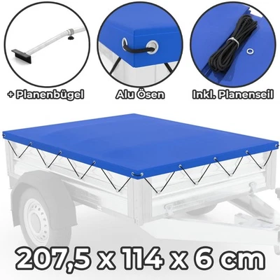 DARWIN Anhänger-Plane + Planenbügel 207 x 114 cm Flachplane Stema 750kg Abdeckplane Pkw