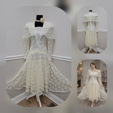 Vintage Jessica McClintock Bridal Lace Dress 7 Ivory CottageCore Victorian