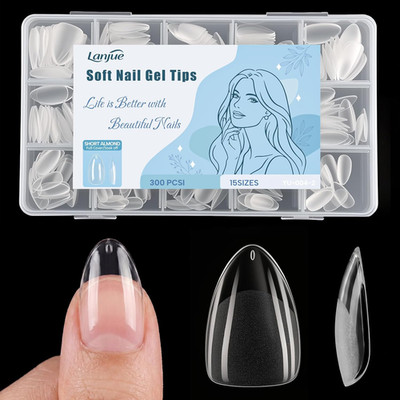 Soft Gel Nägel Set 300 Stück Kurze Mandel Full Cover Nageltips Gel Press on Nail
