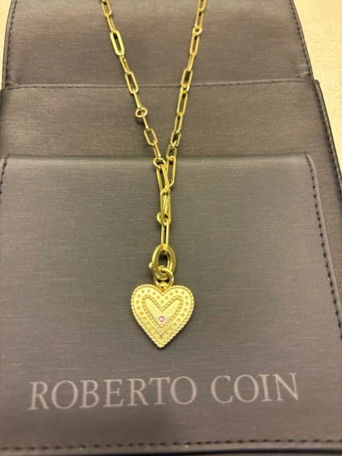 Roberto Moneda 18K Princesa Veneciana Diamante Corazón Colgante 16" Clip Collar Foto 4 de 4