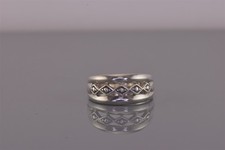 Sterling Silver 9mm Beaded Diamonds Openwork Rimmed Tapered Band Ring 925 Sz: 7