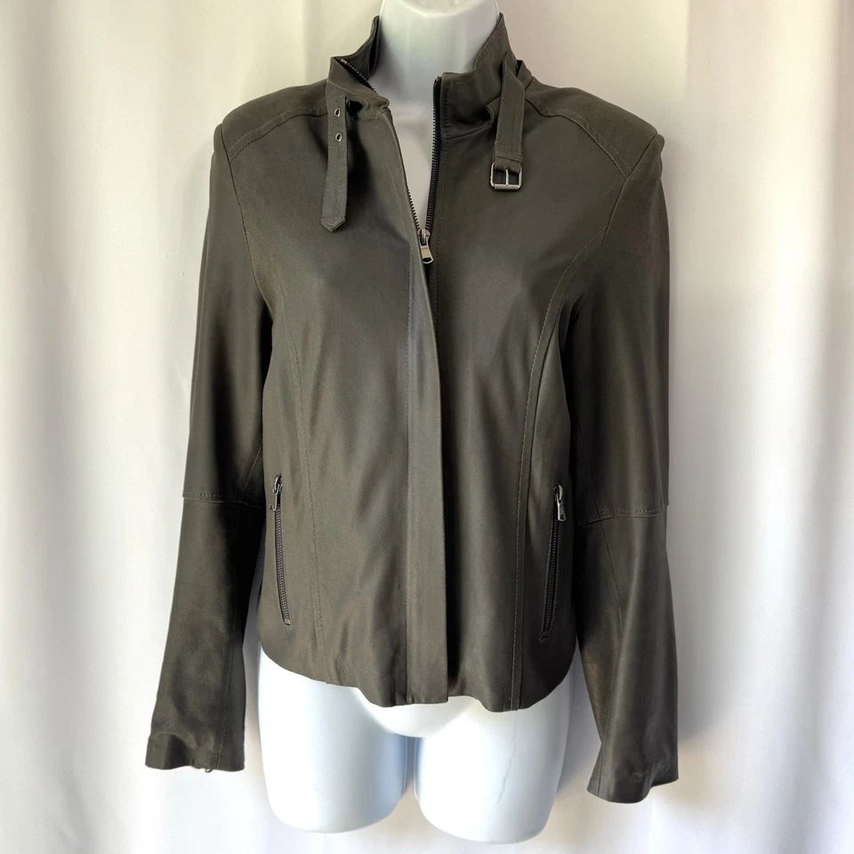 Chaqueta de cuero italiana Peruzzi Firenze 1948 verde para mujer talla 44 - EE. UU. M Foto 2 de 4