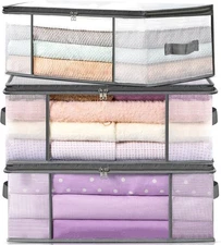 LANDNEOO 3-Pack Clothes Storage Bags, 19.7 x 13.78 x 7.87 inches, Gray 