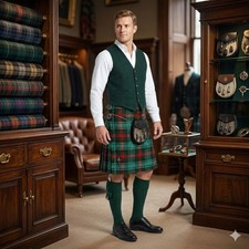 Celtic Pro Men  s Kilt Red/Green Tartan Size 30 NWT Traditional Pakistan