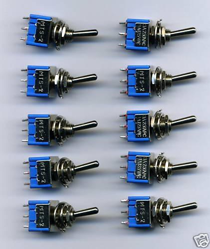 Lot de 10 interrupteurs 3 positions bipolaires (2 circuits) dpdt avec levier - Photo 1 sur 1