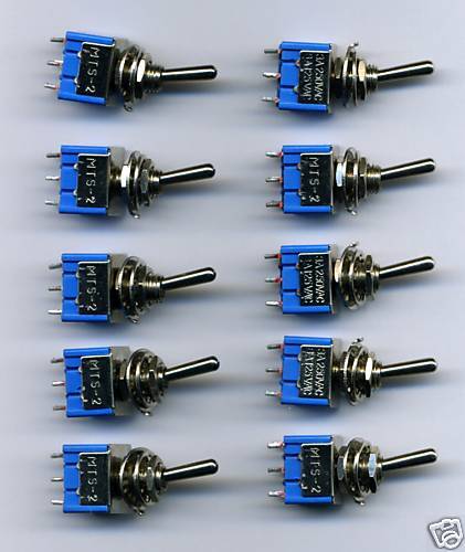 10 x INTERRUPTEURS INVERSEURS BIPOLAIRES DPDT A LEVIER - Photo 1/1