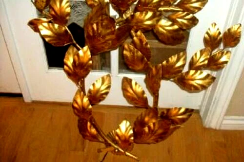 LÁMPARA DE PARED ITALIANA TOLE HOLLYWOOD REGENCIA DORADA HOJA GRANDE S SALVADORI ENORME Foto 4 de 4