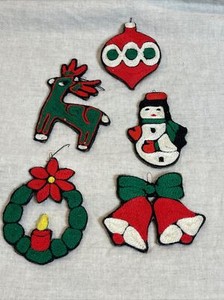 Set of 5 Huichol Mexican Yarn Folk Art Christmas Ornaments Lot