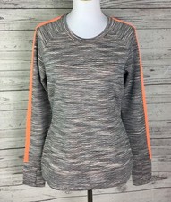 Athleta Sweatshirt Top Women Size S Orange Gray Quilted Crewneck Thumb Holes