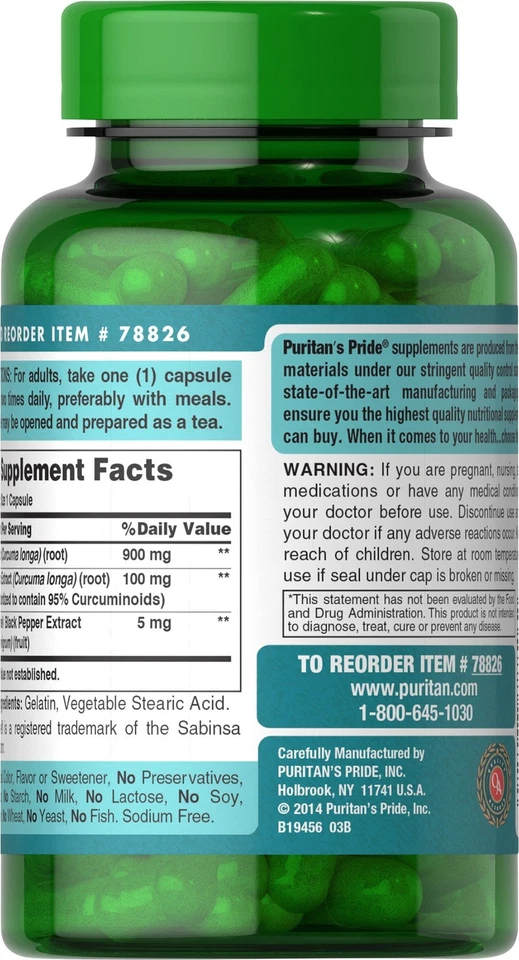 	Curcumina de cúrcuma Puritans Pride 1000 mg con Bioperine 60 cápsulas	 Foto 2 de 4