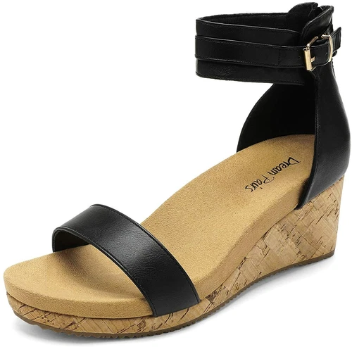 Women Ankle Strap Open Toe Back Zipper Platform Casual Dress Wedge Sandals - Picture 13 of 39