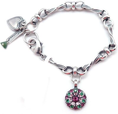 Mariana Tigris Silver Guardian Angel Bracelet in Dark Purple & Green 1048 NWT