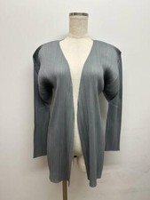 Issey Miyake Pleats Gray Long Sleeve Cardigan Top Size M