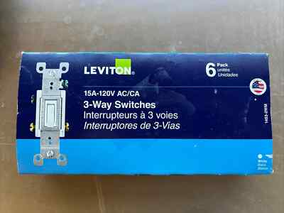 6 Pack Leviton 1453-2WM White 15A 120V 3-Pole Toggle AC Quiet Switch