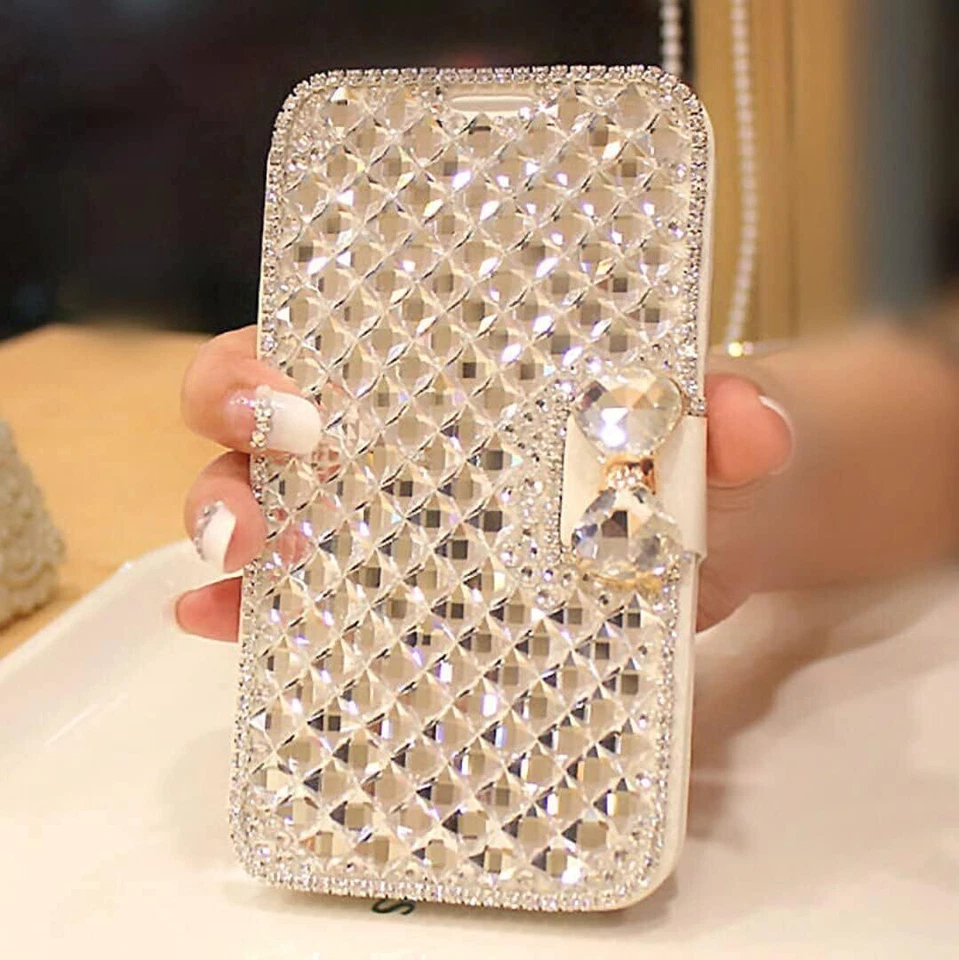 For Sony/Nokia/LG Women Bling PU Leather Card Wallet Rhinestone Phone Case Cover - Image 2 of 4