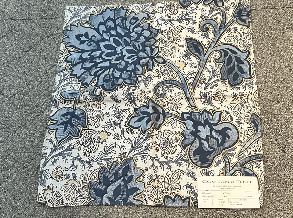 Cowtan Tout Fabric Sample 16.5” x 18” Andra Lapis Crafts Floral Bloom Blue - Image 2 of 4