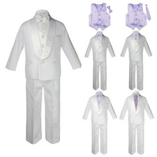 6pcs Boy Teens White Satin Shawl Lapel Suit Tuxedo pick color Satin LongTie S-7