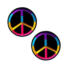 Rainbow Peace Sign on Black Felt (2-Pack) Iron On Patch