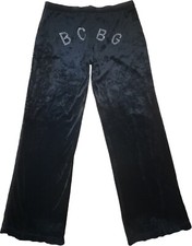 BCBG Womens Rhinestone Velour Black Track Pant Size L Booty Y2K No Drawstring