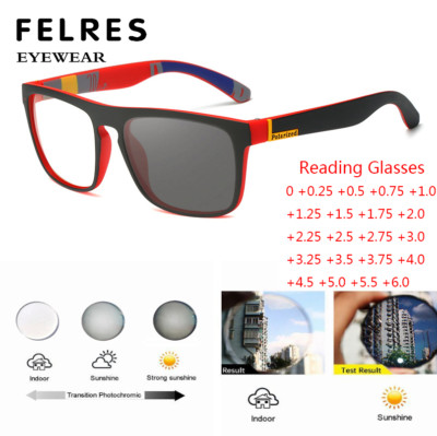 Men Square Sport Photochromic Reading Glasses Full Frame Fashion Sunglasses Hot