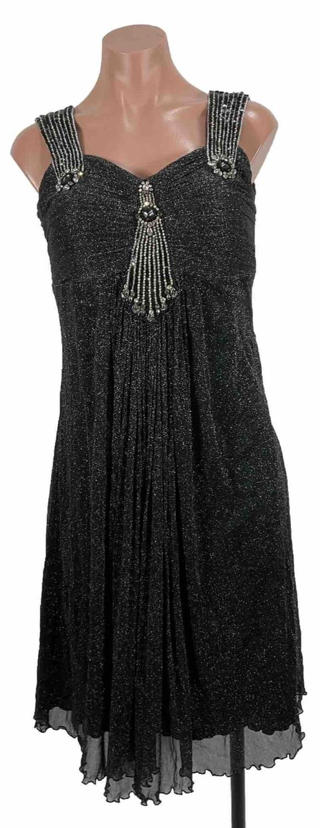70s Vintage Disco Silver Black Glitter Accordion Pleat Dress Beaded Formal  Prom | eBay