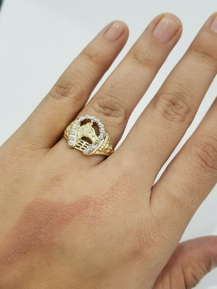 アクセサリー Atease HORSE SHOE RING 10K GOLD 10K Yellow Gold Lucky Horseshoe Horse Head Ring Animal Lover