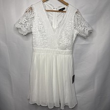 NWOT Lulus White Eyelet Dress Size M Sheer Skirt V Neck Short Sleeve New