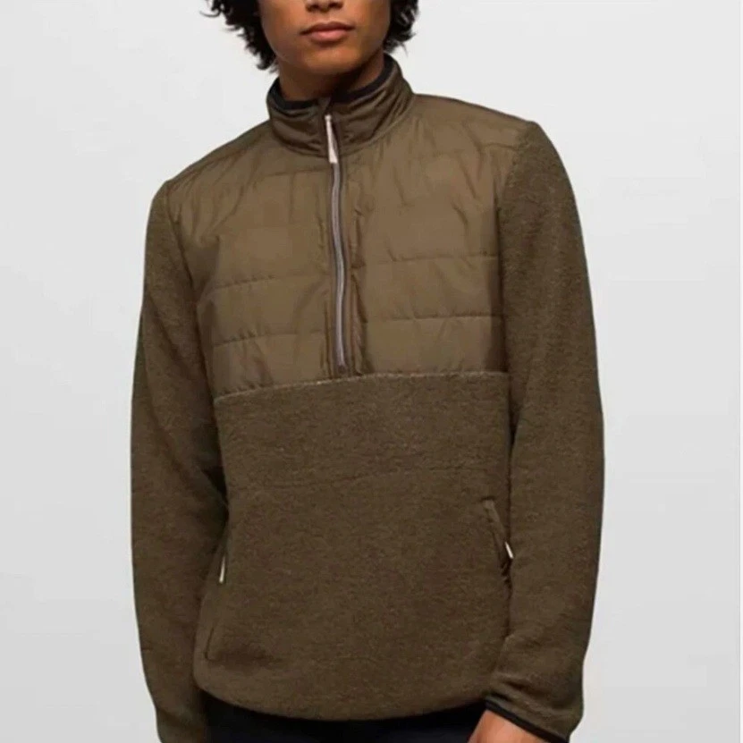 Prana Mens Jacket IncredWool L Slate Green Heather Half Zip Layering Performance - Image 2 of 4