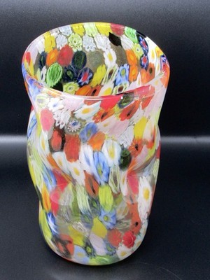 Prachtvolle SIGNIERTE Murano Kunst Glas Millefiori Freeform Edel Studio Vase RAR!