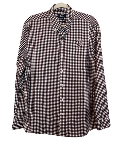 Cutter & Buck Texas A&M Aggies Check Button Down Shirt Men's LARGE Long Sleeves - Picture 1 of 8