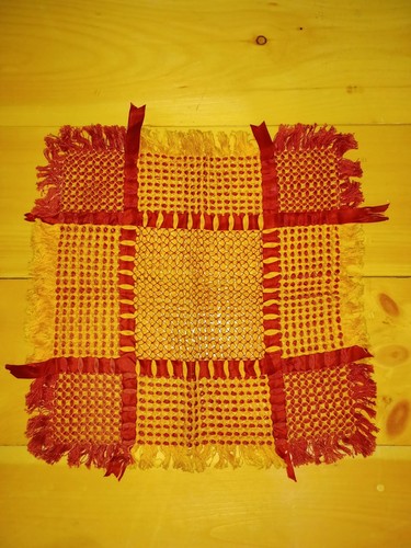 Vintage Hand Woven Prayer Mat Rug Gold / Red Spiritual Religion Pray Meditation