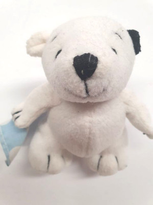 Stoff Eisbär mit blauem Tuch und Körnerfüllung, H. 10 cm