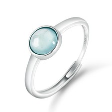 S925 silver inlaid natural A-grade jadeite blue water ring adjustable