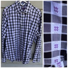 Robert Graham Purple Black Plaid Men Dress Shirt Sz XL Gray Silver Tailored Fit