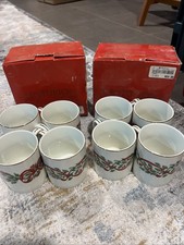 Set Of 8 Centurion Ribbon Holly Mugs With Boxes EUC Japan Christmas Z99