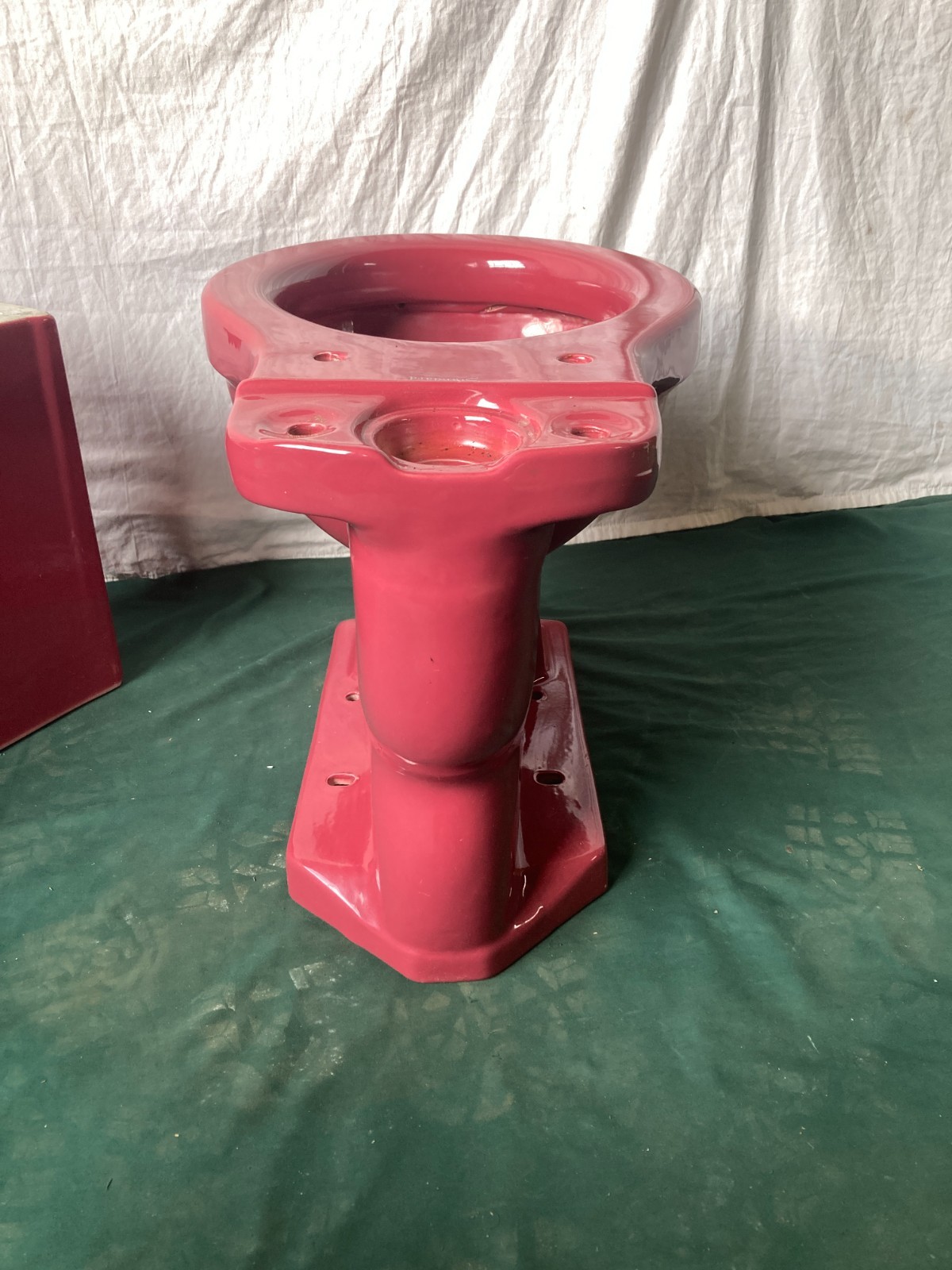 Vtg Mid Century Burgundy T'ang Red Porcelain Toilet Standard Round Bowl 336-25E