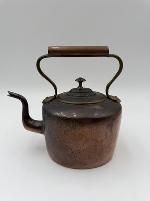 Antique English Copper Tea Kettle 19th Century Primitive Farmhouse