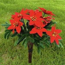 2 Pack Poinsettia Bouquet Red Berries Christmas Floral Centerpiece Holiday Decor